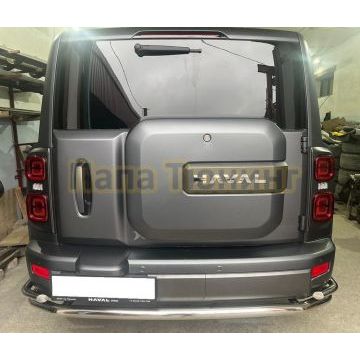 Защита заднего бампера угловая большая двойная Папа Тюнинг d60/42 для Haval H9 2024-