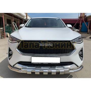 Защита передн бампера (G) с подгибами (при отсутствии интерактив камеры) Папа Тюнинг d60/60 для Haval F7X 2019-2021