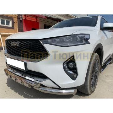Защита передн бампера (G) с подгибами (при отсутствии интерактив камеры) Папа Тюнинг d60/60 для Haval F7X 2019-2021