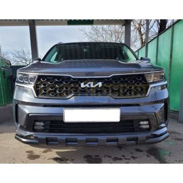 Защита переднего бампера двойная с перемычками покрытием "раптор" Папа Тюнинг d60/42 для Kia Sorento MQ4 2020-