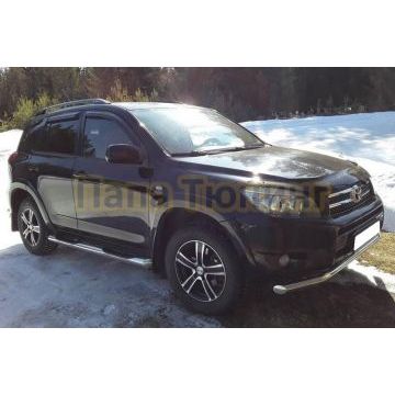 Пороги труба с проступью Папа Тюнинг d76 для Toyota RAV4 2010-2012