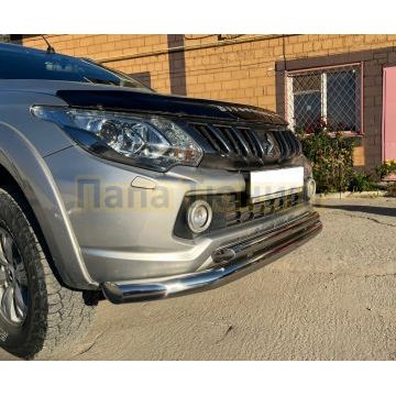 Защита переднего бампера двойная Папа Тюнинг d76/53 для Mitsubishi L200 2015-2019