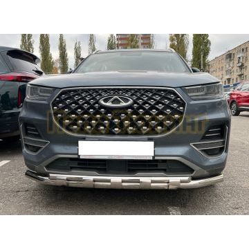 Защита переднего бампера двойная с перемычками Папа Тюнинг d60/42 для Chery Tiggo 8 pro 2021-