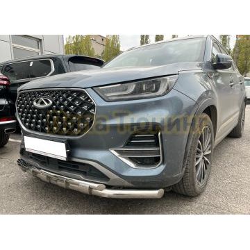 Защита переднего бампера двойная с перемычками Папа Тюнинг d60/42 для Chery Tiggo 8 pro 2021-