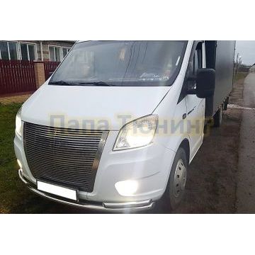 Защита переднего бампера двойная d60/42 Папа Тюнинг для ГАЗель Next 2014-
