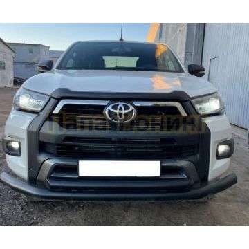 Защита переднего бампера двойная с покрытием «раптор» d76/60 Папа Тюнинг для Toyota Hilux Black Onyx 2020-