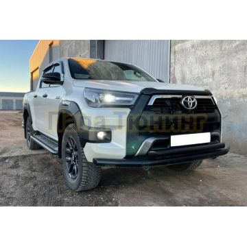 Защита переднего бампера двойная с покрытием «раптор» d76/60 Папа Тюнинг для Toyota Hilux Black Onyx 2020-