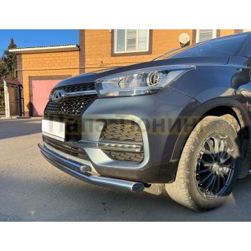 Защита переднего бампера двойная d60/42 Папа Тюнинг для Chery Tiggo 4 рестайлинг 2019-