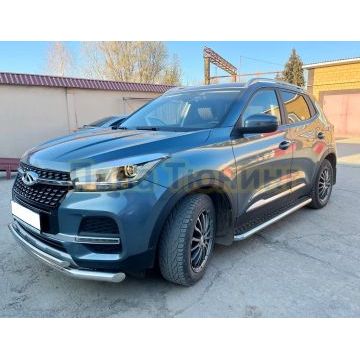 Защита переднего бампера двойная d60/42 Папа Тюнинг для Chery Tiggo 4 рестайлинг 2019-