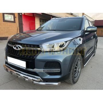 Защита переднего бампера двойная с перемычками d60/42 Папа Тюнинг для Chery Tiggo 4 рестайлинг 2019-