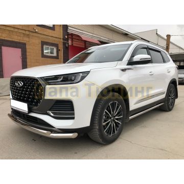 Защита переднего бампера двойная Папа Тюнинг d60/42 для Chery Tiggo 8 Pro Max 2022-/Tiggo 8 Pro Max Рестайлинг 2024-