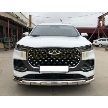 Защита переднего бампера двойная с перемычками Папа Тюнинг d60/42 для Chery Tiggo 8 Pro Max 2022-/Tiggo 8 Pro Max Рестайлинг 2024-
