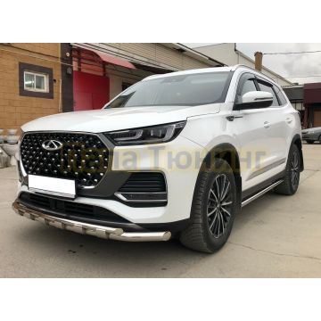 Защита переднего бампера двойная с перемычками Папа Тюнинг d60/42 для Chery Tiggo 8 Pro Max 2022-/Tiggo 8 Pro Max Рестайлинг 2024-