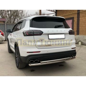Защита заднего бампера двойная Папа Тюнинг d60/42 для Chery Tiggo 8 Pro Max 2022-/Tiggo 8 Pro Max Рестайлинг 2024-