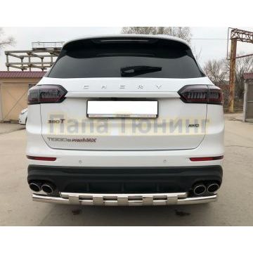 Защита заднего бампера двойная с перемычками Папа Тюнинг d60/42 для Chery Tiggo 8 Pro Max 2022-/Tiggo 8 Pro Max Рестайлинг 2024-