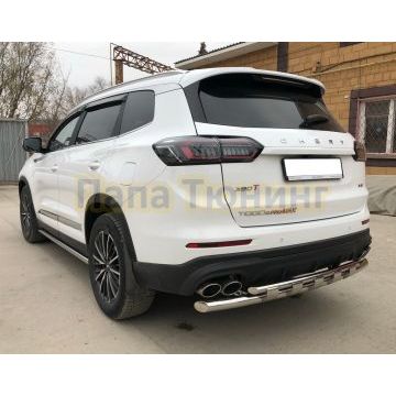 Защита заднего бампера двойная с перемычками Папа Тюнинг d60/42 для Chery Tiggo 8 Pro Max 2022-/Tiggo 8 Pro Max Рестайлинг 2024-