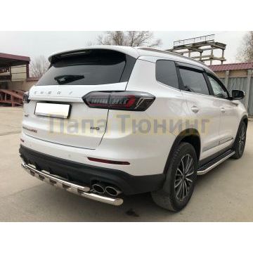Защита заднего бампера двойная с перемычками Папа Тюнинг d60/42 для Chery Tiggo 8 Pro Max 2022-/Tiggo 8 Pro Max Рестайлинг 2024-