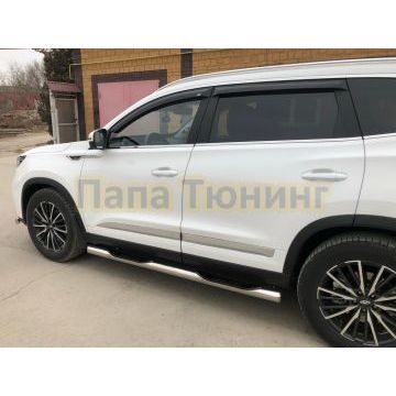 Пороги труба с проступью Папа Тюнинг d76 для Chery Tiggo 8 Pro Max 2022-/Tiggo 8 Pro Max Рестайлинг 2024-