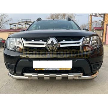 Защита переднего бампера G с подгибами Папа Тюнинг d60/60 для Renault Duster 2015-2021