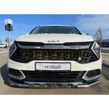 Защита переднего бампера двойная с перемычками d60/42 Папа Тюнинг для Kia Sportage 5 2022- комплектация GT-Line (кроме комплектации Style и X-Line)
