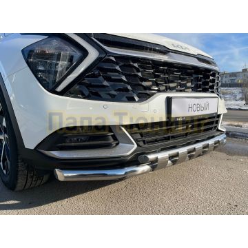 Защита переднего бампера двойная с перемычками d60/42 Папа Тюнинг для Kia Sportage 5 2022- комплектация GT-Line (кроме комплектации Style и X-Line)