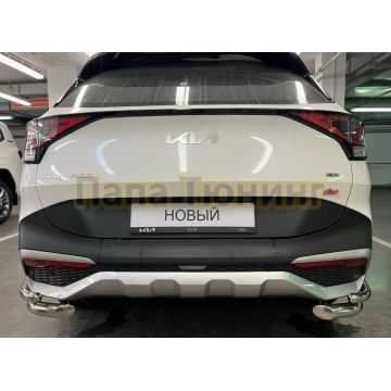 Защита заднего бампера угловая двойная d60/42 Папа Тюнинг для Kia Sportage 5 2022-комплектация GT-Line (кроме комплектации Style и X-Line)
