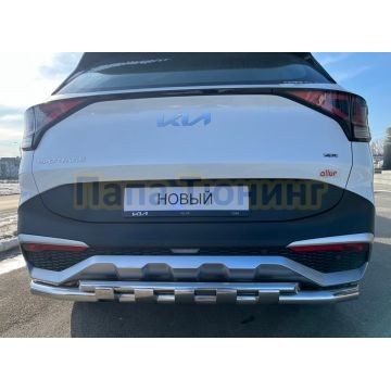 Защита заднего бампера двойная с перемычками d60/42 Папа Тюнинг для Kia Sportage 5 2022-комплектация GT-Line (кроме комплектации Style и X-Line)