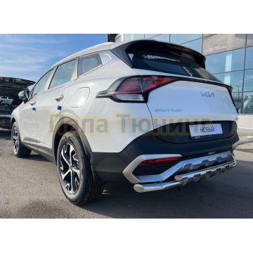 Защита заднего бампера двойная с перемычками d60/42 Папа Тюнинг для Kia Sportage 5 2022-комплектация GT-Line (кроме комплектации Style и X-Line)