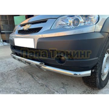 Защита переднего бампера двойная с перемычками с подгибами d53/42 Папа Тюнинг для Chevrolet Niva 2010-