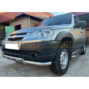 Защита переднего бампера двойная с перемычками с подгибами d53/42 Папа Тюнинг для Chevrolet Niva 2010-