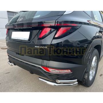 Защита заднего бампера угловая двойная d60/42 Папа Тюнинг для Hyundai Tucson 2021-