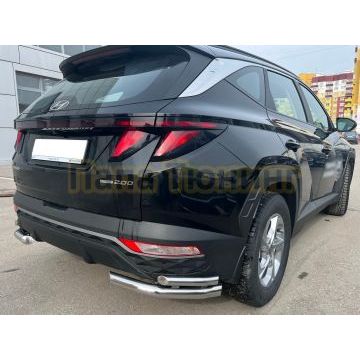Защита заднего бампера угловая двойная d60/42 Папа Тюнинг для Hyundai Tucson 2021-