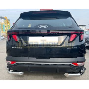 Защита заднего бампера угловая двойная d60/42 Папа Тюнинг для Hyundai Tucson 2021-