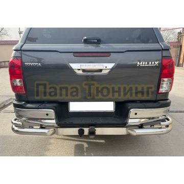 Защита заднего бампера угловая двойная под фаркоп (PT GROUP ТСУ(арт. 09121501)) d76/42 Папа Тюнинг для Toyota Hilux 2015-2018