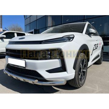 Защита переднего бампера двойная с перемычками d60/42 Папа Тюнинг для JAC JS6 2022-