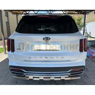 Защита заднего бампера двойная с перемычками d53/42 для Kia Sorento 2020-