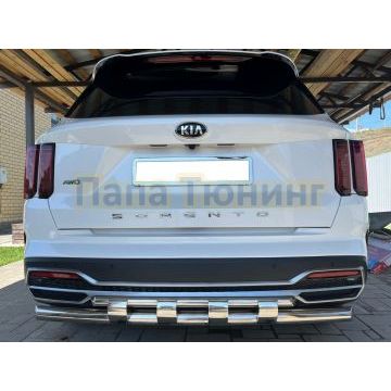 Защита заднего бампера двойная с перемычками d53/42 для Kia Sorento 2020-