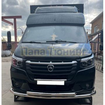 Защита переднего бампера двойная с подгибами d60/60 для ГАЗель Next NN 2021-