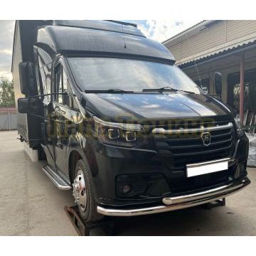 Защита переднего бампера двойная с подгибами d60/60 для ГАЗель Next NN 2021-