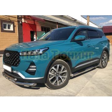 Пороги труба с проступью Папа Тюнинг d76 для Chery Tiggo 7 Pro Max 2024-