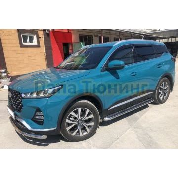 Пороги с накладным листом Папа Тюнинг d53 для Chery Tiggo 7 Pro Max 2024-