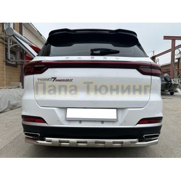 Защита заднего бампера двойная с перемычками Папа Тюнинг d60/42 для Chery Tiggo 7 Pro Max 2024-