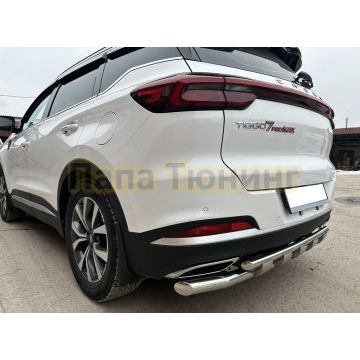 Защита заднего бампера двойная с перемычками Папа Тюнинг d60/42 для Chery Tiggo 7 Pro Max 2024-