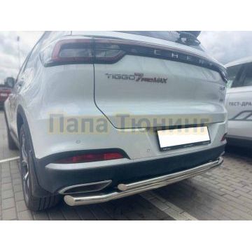Защита заднего бампера двойная Папа Тюнинг d60/42 для Chery Tiggo 7 Pro Max 2024-