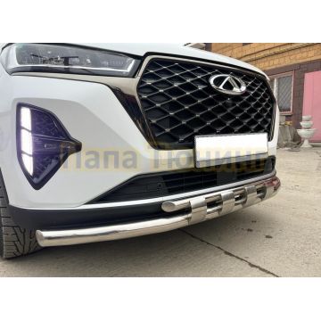Защита переднего бампера двойная с перемычками Папа Тюнинг d60/42 для Chery Tiggo 7 Pro Max 2024-
