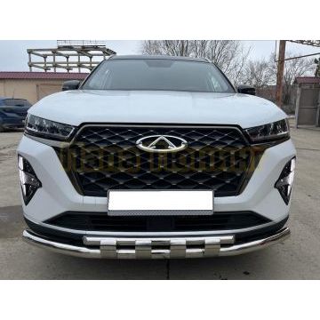 Защита переднего бампера двойная с перемычками Папа Тюнинг d60/42 для Chery Tiggo 7 Pro Max 2024-