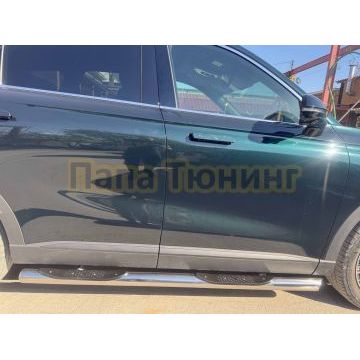 Пороги труба с проступью Папа Тюнинг d76 для CHERY Tiggo 9 2024-