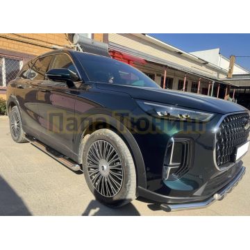 Пороги труба с проступью Папа Тюнинг d76 для CHERY Tiggo 9 2024-