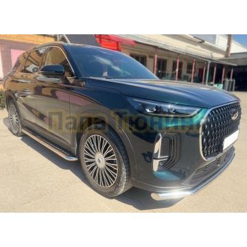 Пороги с накладным листом Папа Тюнинг d53 для CHERY Tiggo 9 2024-