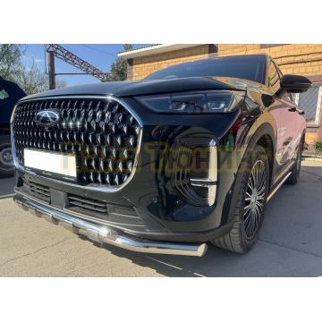 Защита переднего бампера двойная с перемычками Папа Тюнинг d60/42 для CHERY Tiggo 9 2024-